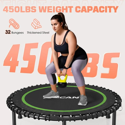 BCAN 450LBS Foldable Mini Trampoline, 40" Fitness Trampoline with Durable Bungees, Stable & Quiet Exercise Rebounder for Adults