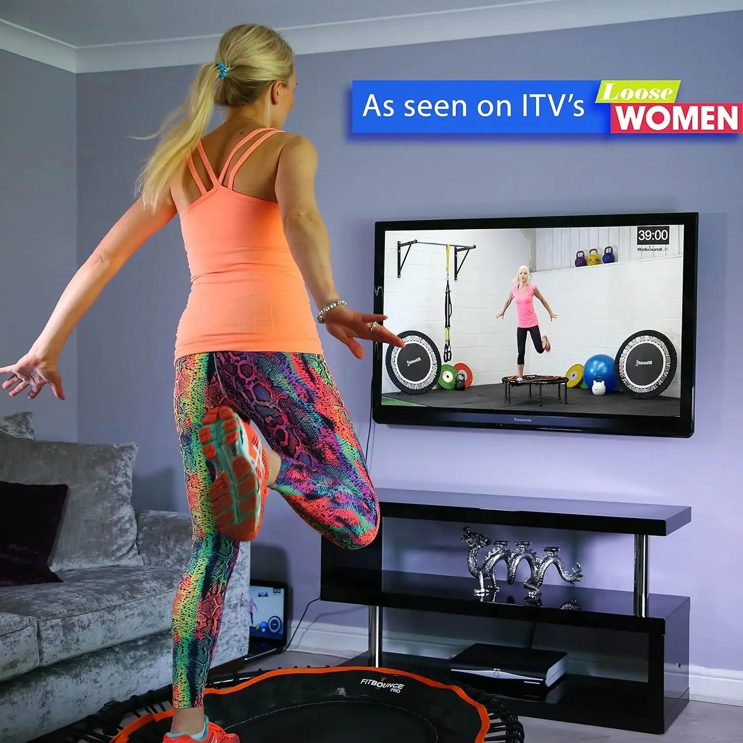 Bungee Rebounder Assembled | Half Folding Silent & Beautifully Designed Pro Indoor Mini Trampoline for Adults & Kids DVD &