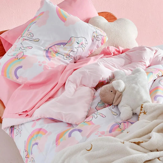 Kids Unicorn Bedding Set Full/Queen Size - 7 Piece Pink Comforter with Sheets & Pillowcases, Super Soft & Cute Design