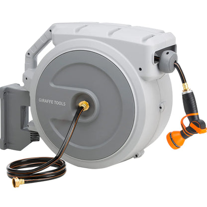 Retractable Hose Reel 5/8" x 90 ft Wall Mounted Garden Hose Reel Heavy Duty, Automatic Rewind