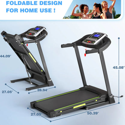 3.5 HP 0.5-7.5 MPH Portable Foldable Treadmill with Handles