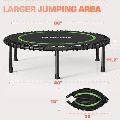 BCAN 450LBS Foldable Mini Trampoline, 40" Fitness Trampoline with Durable Bungees, Stable & Quiet Exercise Rebounder for Adults