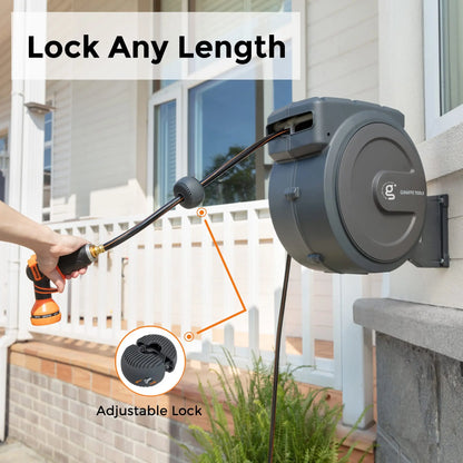 Retractable Hose Reel 5/8" x 90 ft Wall Mounted Garden Hose Reel Heavy Duty, Automatic Rewind