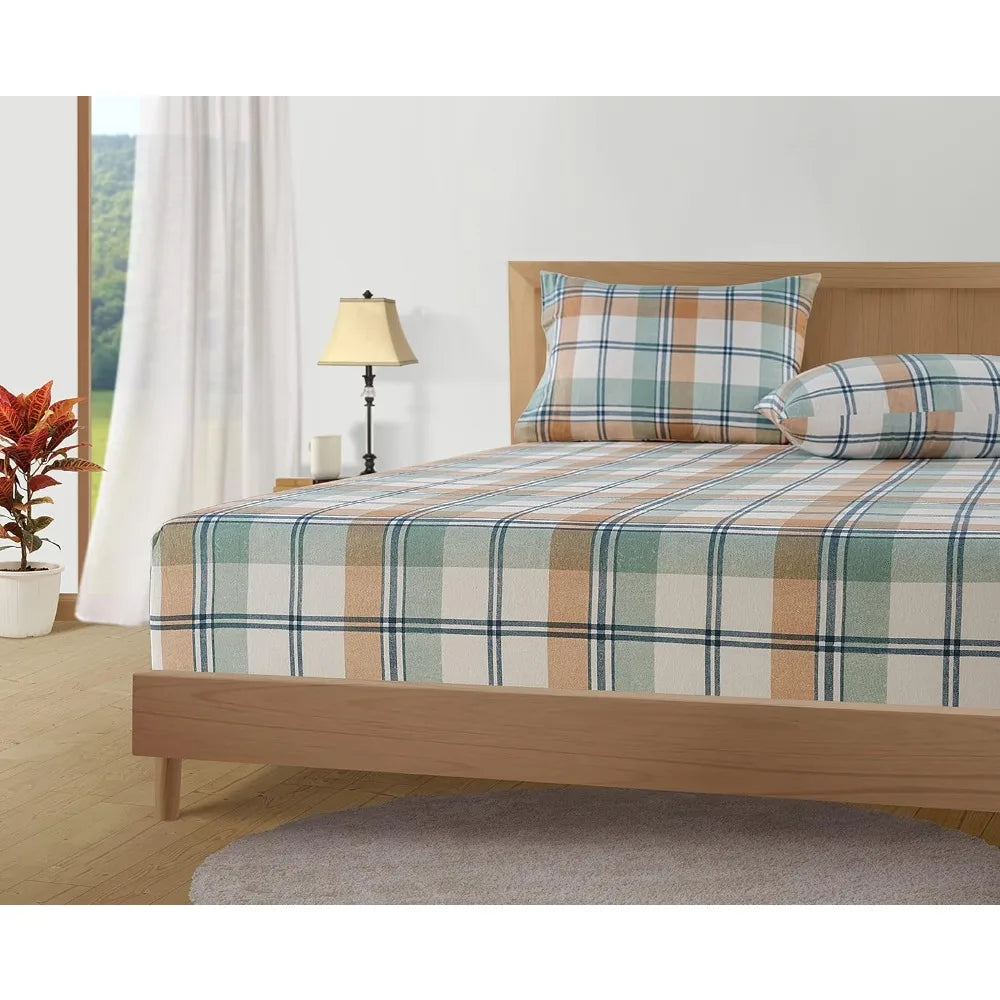 Queen Size Flannel Sheets Set - 100% Cotton