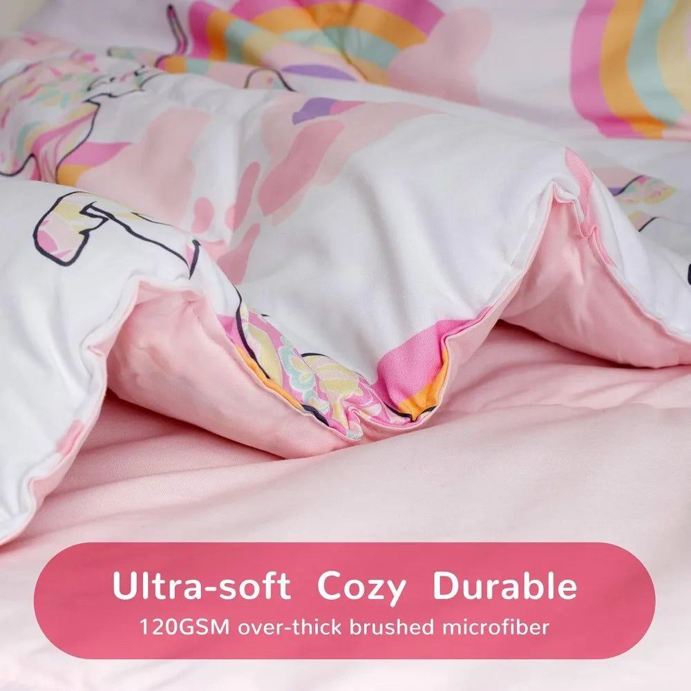 Kids Unicorn Bedding Set Full/Queen Size - 7 Piece Pink Comforter with Sheets & Pillowcases, Super Soft & Cute Design