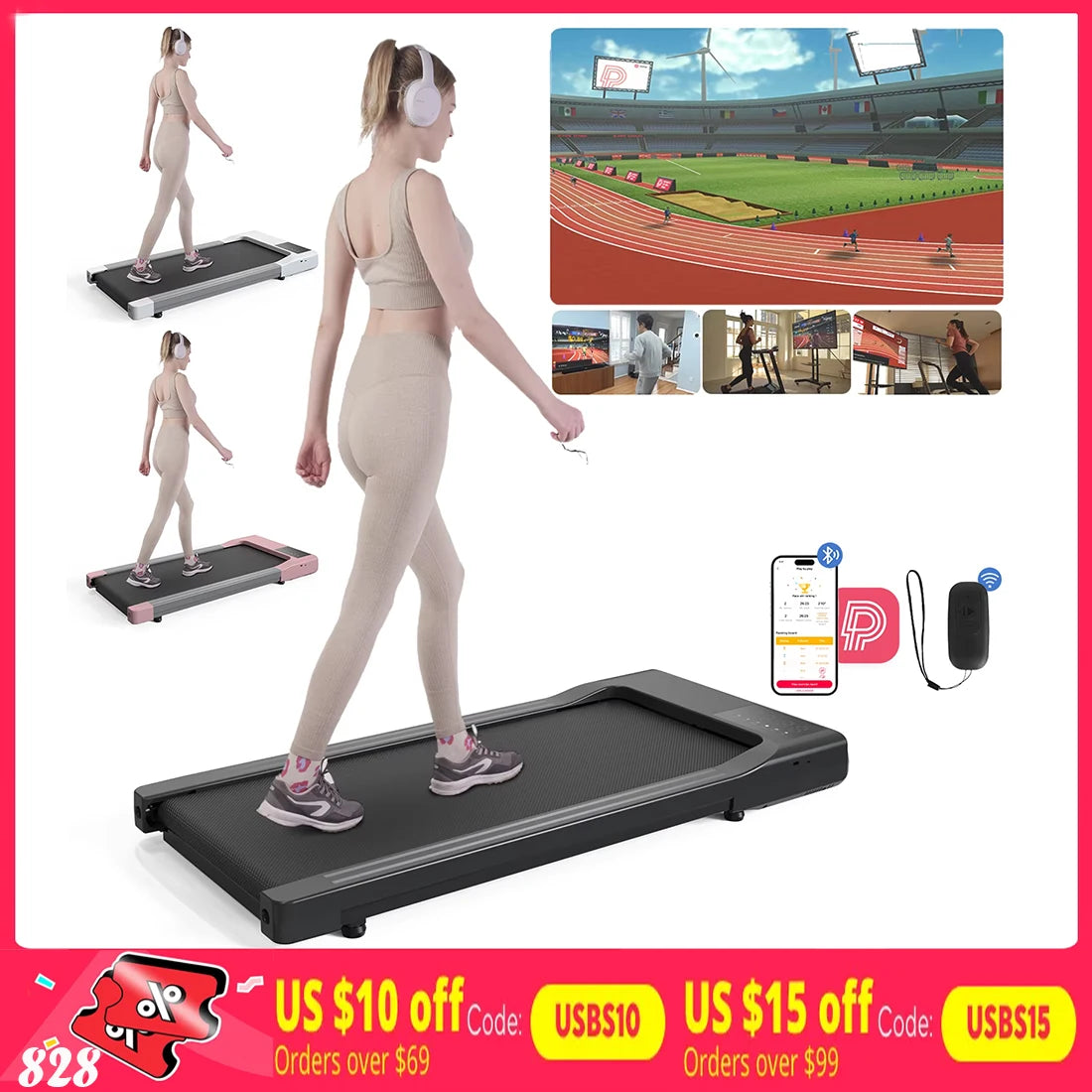 2in1 Treadmills for Home/Office, Remote Control