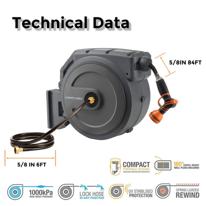 Retractable Hose Reel 5/8" x 90 ft Wall Mounted Garden Hose Reel Heavy Duty, Automatic Rewind