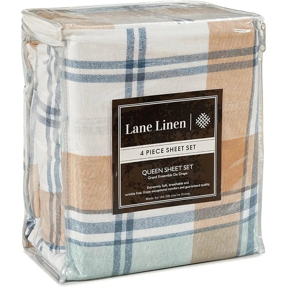 Queen Size Flannel Sheets Set - 100% Cotton