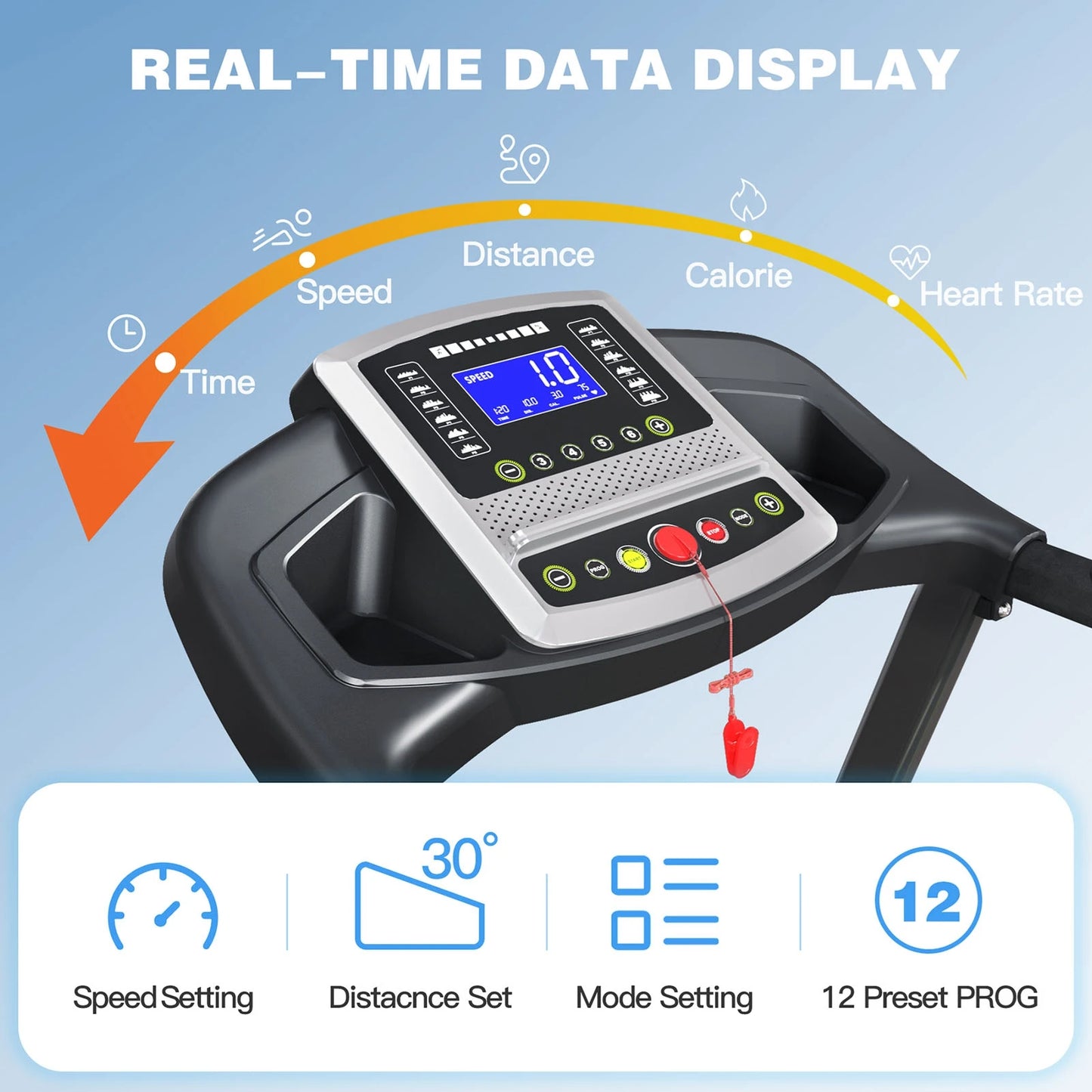 3.5 HP 0.5-7.5 MPH Portable Foldable Treadmill with Handles