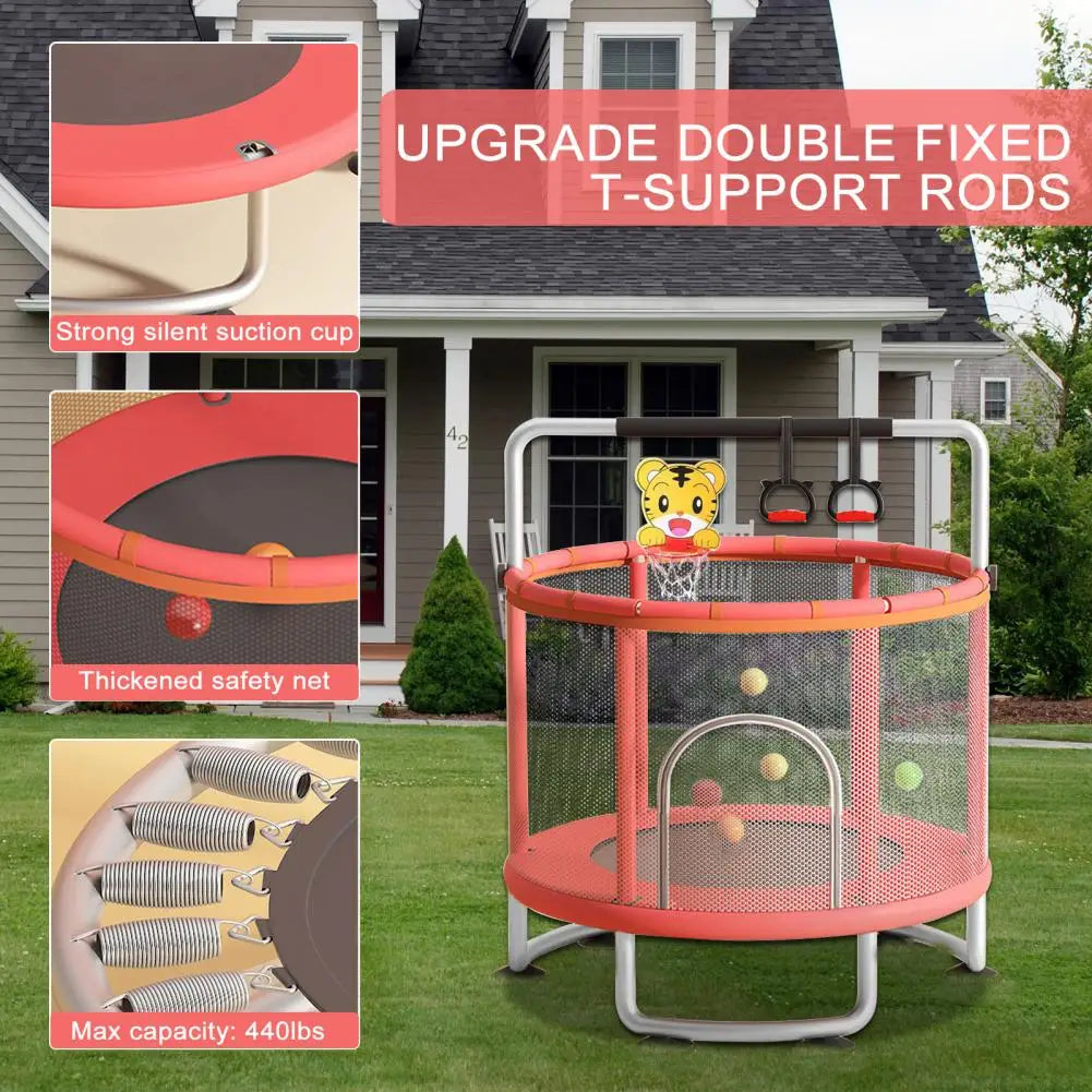 1Set Kids Trampoline Adjustable Baby Toddler Trampoline with Ocean Balls 440lbs 3-8 Years Toddler Trampoline with Enclosure Net