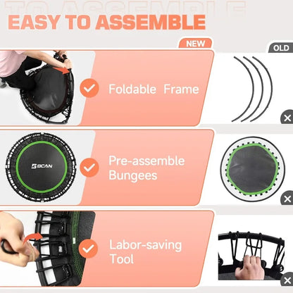 BCAN 450LBS Foldable Mini Trampoline, 40" Fitness Trampoline with Durable Bungees, Stable & Quiet Exercise Rebounder for Adults