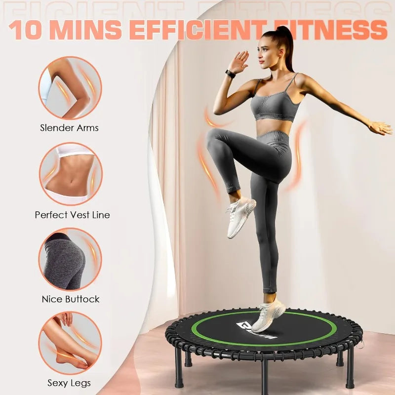 BCAN 450LBS Foldable Mini Trampoline, 40" Fitness Trampoline with Durable Bungees, Stable & Quiet Exercise Rebounder for Adults