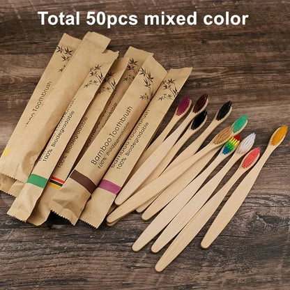 50Pcs Natural Bamboo Wood Toothbrushes